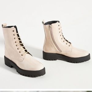 ANTHROPOLOGIE MAEVE Salinas Patent Leather Lace Up Boots Cream 36